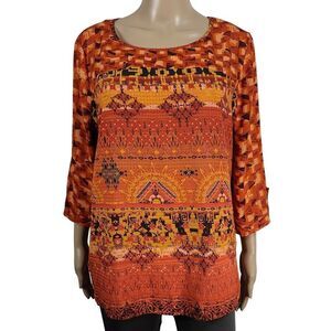 Live and Let Live Orange and Yellow hi-low Blouse